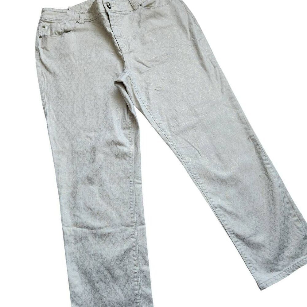 Chicos Jeans Womens 12‎ Ankle High Rise Straight Metallic Gold Print Denim